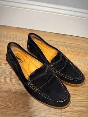Born Black Suede Penny Loafers Women’s Size 7.5 Comfort Slip On Shoes